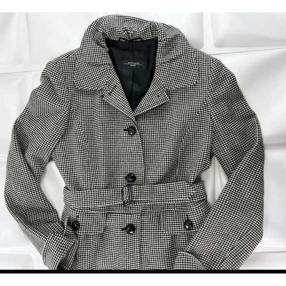 Weekend Max Mara Sz 12 8 Wool Houndstooth Peplum Belted Jacket Skirt Suit Set - Picture 6 of 13